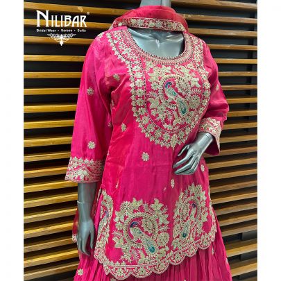 Magenta Pink Chinon Lehenga
