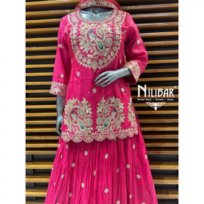 Magenta Pink Chinon Lehenga