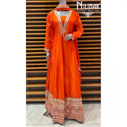 Orange Silk Anarkali Suit