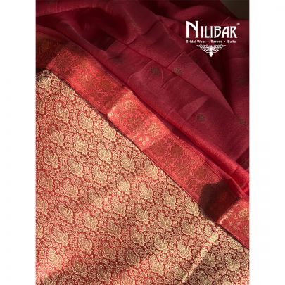 Carrot Pink Banarasi Silk Unstitched Suit