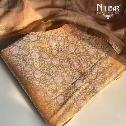 Mustard Yellow Banarasi Silk Unstitched Suit