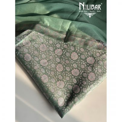 Light Green Banarasi Silk Unstitched Suit