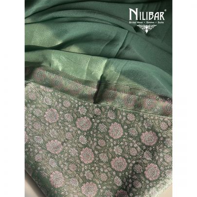 Light Green Banarasi Silk Unstitched Suit