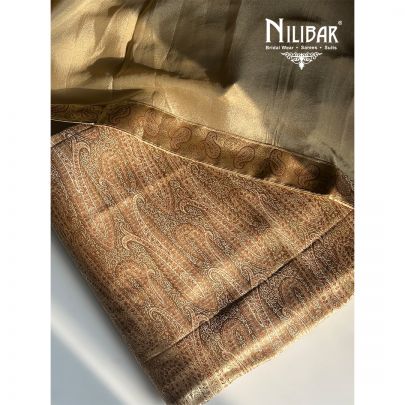 Beige Gold Banarasi Silk Unstitched Suit