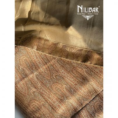 Beige Gold Banarasi Silk Unstitched Suit