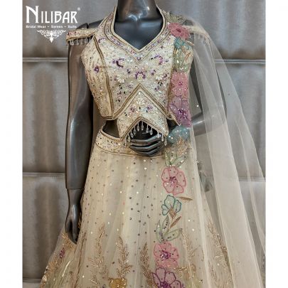 Ivory Soft Net Floral Embroidered Lehenga