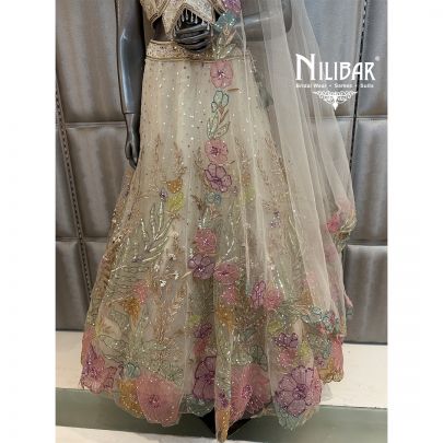 Ivory Soft Net Floral Embroidered Lehenga