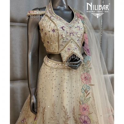 Ivory Soft Net Floral Embroidered Lehenga