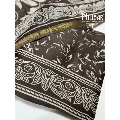 Brown Cotton Unstitched Printed Suit