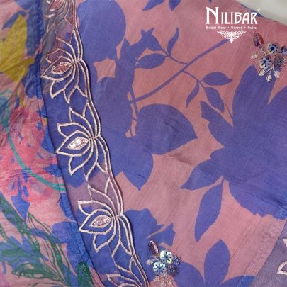 Purple & Pink Muslin Chinnon Unstitched Printed Suit