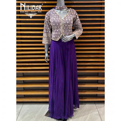 Purple Georgette Indo-Western Set