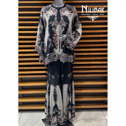 Black Crepe Printed Indo-Western Set