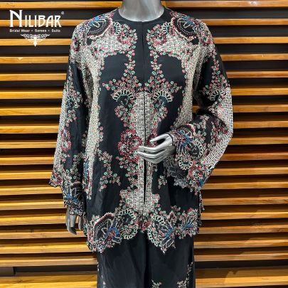 Black Crepe Printed Indo-Western Set