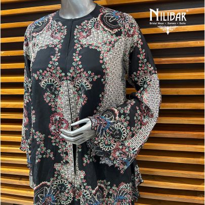 Black Crepe Printed Indo-Western Set