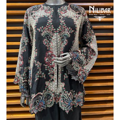 Black Crepe Printed Indo-Western Set