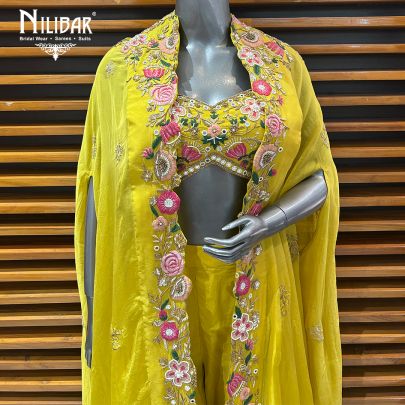 Yellow Organza Indo-Western Set