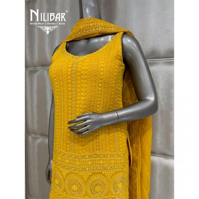Yellow Georgette Short Shirt and Garara Suit