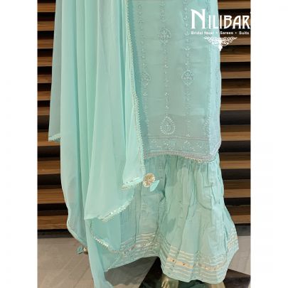 Aqua Blue Georgette Sharara Suit