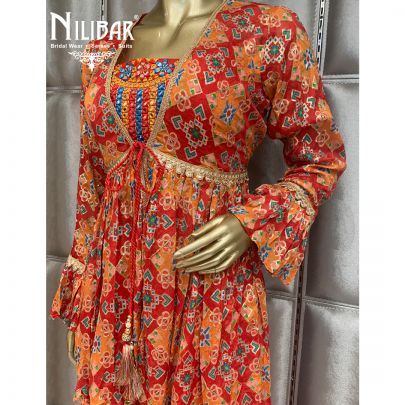 Tomato Red Georgette Jacket Style Suit