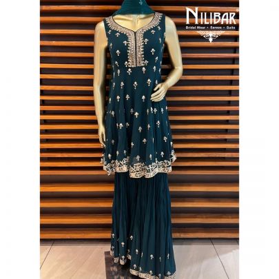 Peacock Blue Peplum Georgette Sharara Suit