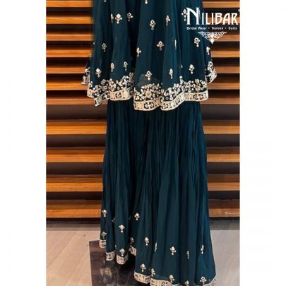 Peacock Blue Peplum Georgette Sharara Suit