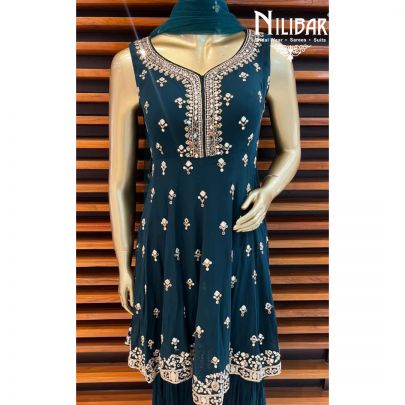 Peacock Blue Peplum Georgette Sharara Suit