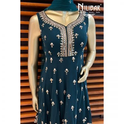Peacock Blue Peplum Georgette Sharara Suit