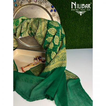 Green Georgette Bandhani Dupatta.