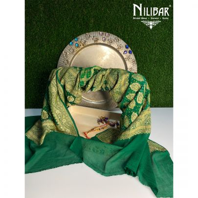 Green Georgette Bandhani Dupatta.