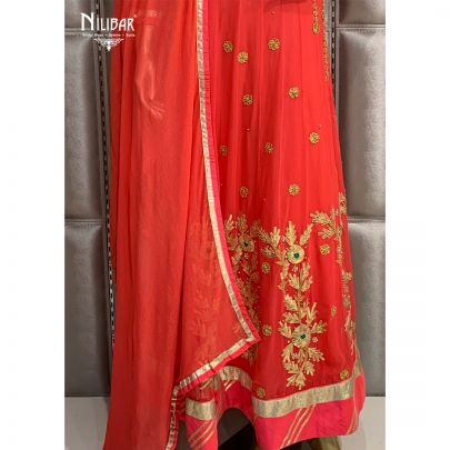 Carrot Red Georgette Anarkali