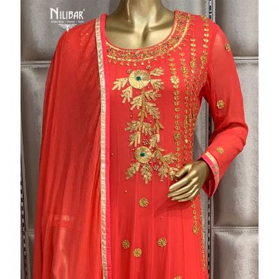 Carrot Red Georgette Anarkali