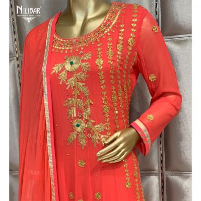 Carrot Red Georgette Anarkali