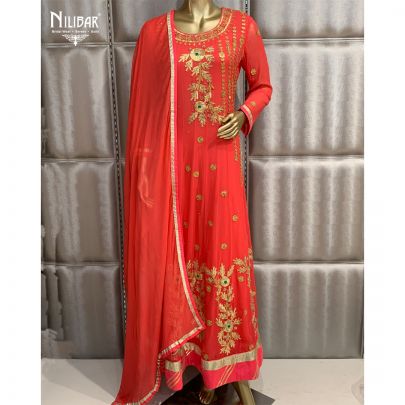 Carrot Red Georgette Anarkali