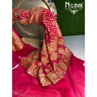 Pink Georgette Bandhani Dupatta.