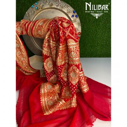 Red and Gold Georgette Bandhani Dupatta