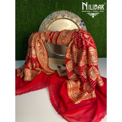 Red and Gold Georgette Bandhani Dupatta