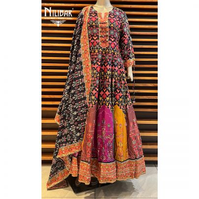 Multicolor Silk Anarkali Suit