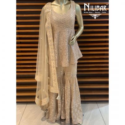 Ivory Golden Georgette Sharara Suit