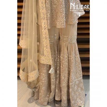 Ivory Golden Georgette Sharara Suit
