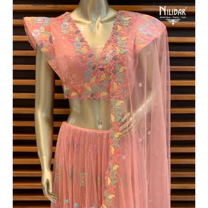 Pink Peach Net Lehenga