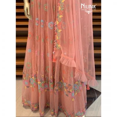 Pink Peach Net Lehenga