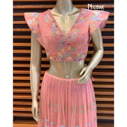 Pink Peach Net Lehenga
