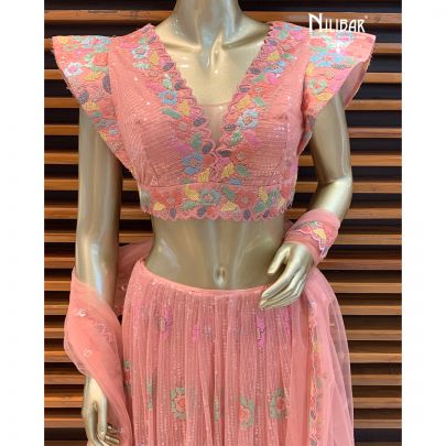 Pink Peach Net Lehenga