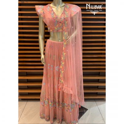Pink Peach Net Lehenga