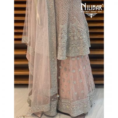 Beige Net Peplum Sharara Suit
