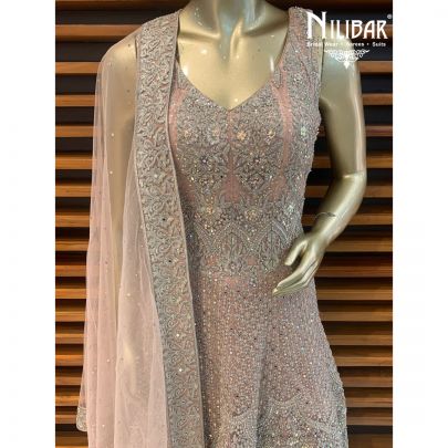 Beige Net Peplum Sharara Suit
