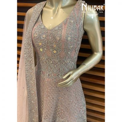 Beige Net Peplum Sharara Suit