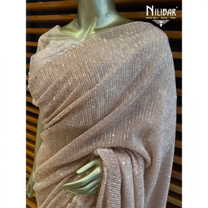 Peach Pink Net Saree
