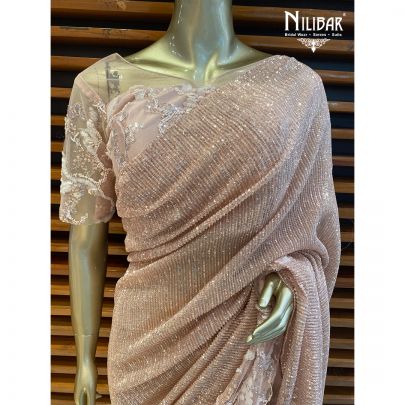Peach Pink Net Saree