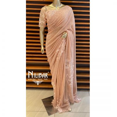 Peach Pink Net Saree